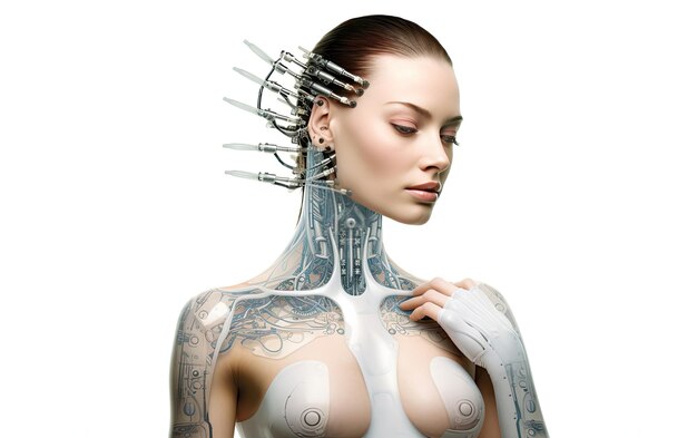 Робот с волосами Уникальный дизайн головы с футуристическими особенностями