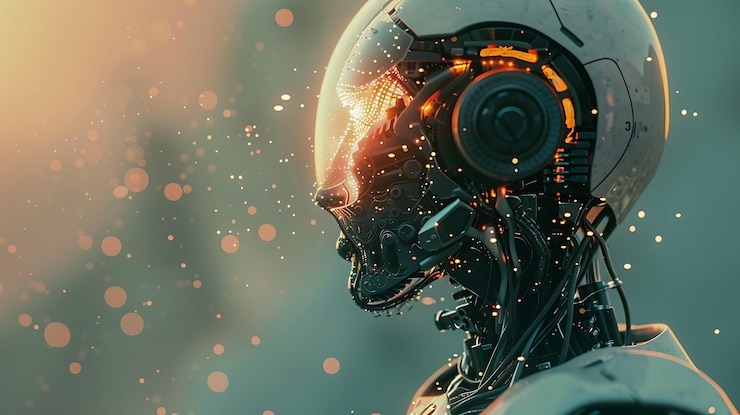 Photo a robot with headphones on and a glowing background