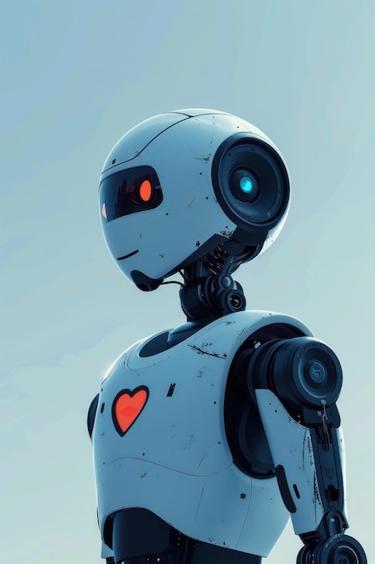 A robot with a heartshaped light on its chest