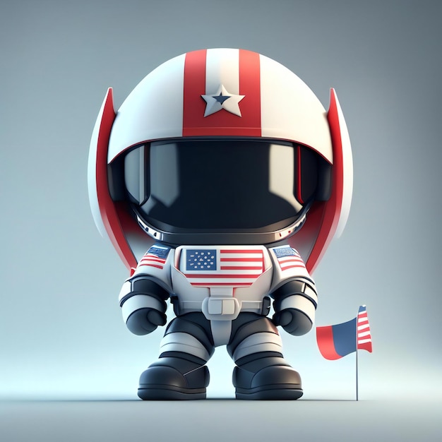 ヘルメットとアメリカの国旗をかぶったロボット