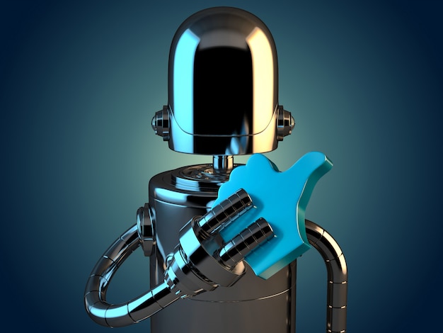 Robot with LIKE symbol. 3D illustration. Contains clipping path