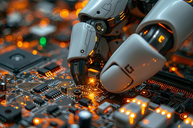 A robot with a pcb in its hands is working on a circuit ... Circuit Diagram