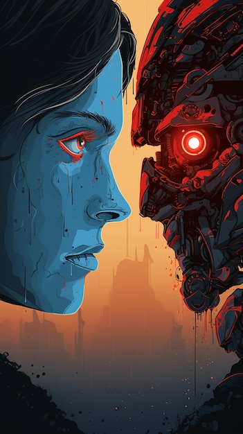 Robot with red eyes facing off against a robot Ai generated art