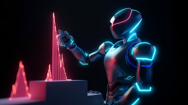 A robot with a red line graph in the background