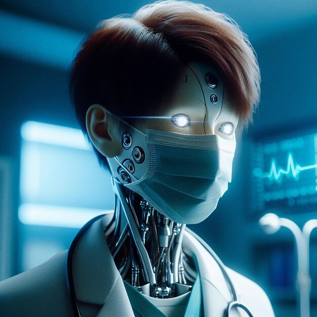 Photo a robot with a stethoscope on its face