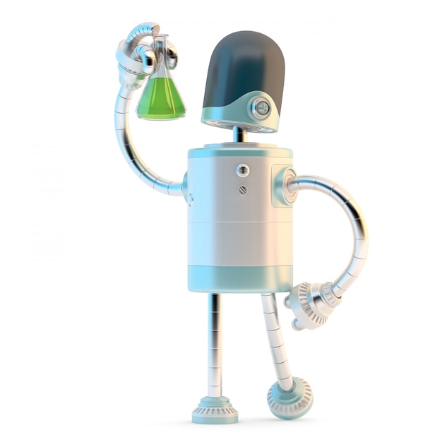 Photo robot with test flask. technology research concept. 3d illustration. contains clipping pat