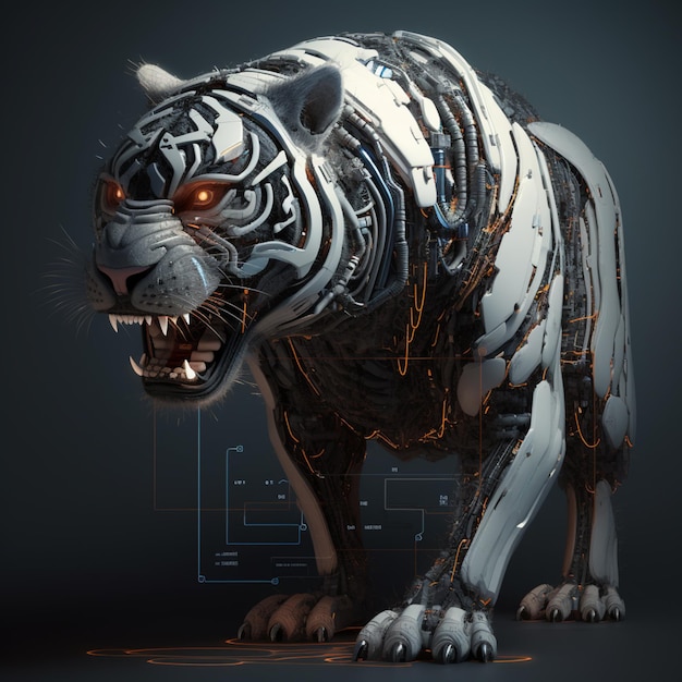 A robot with a tiger on it's face