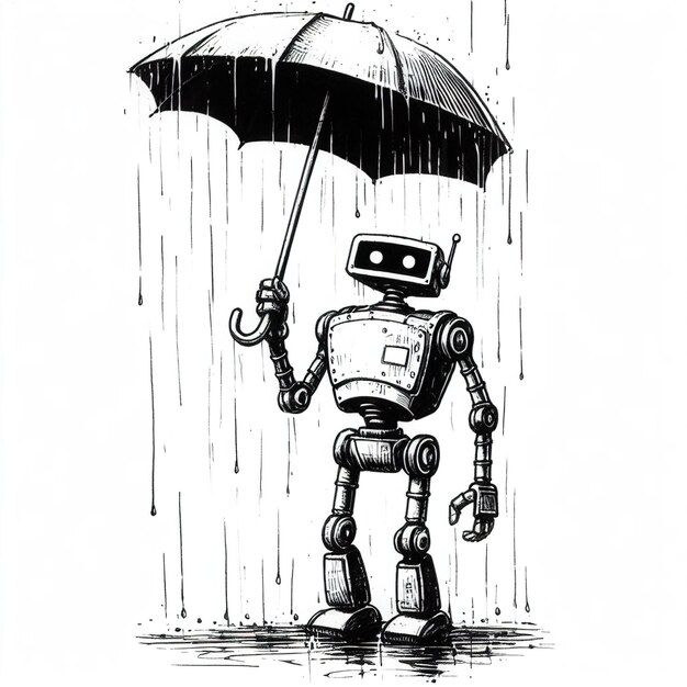 robot with a umbrella