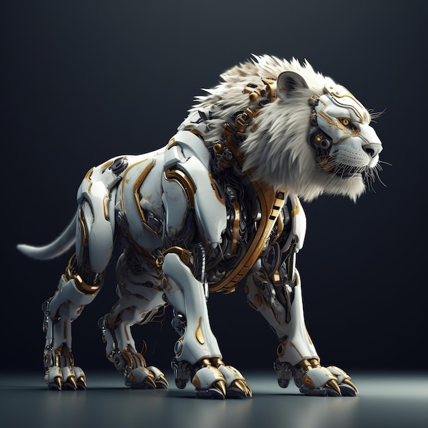 A robot with a white tiger on it