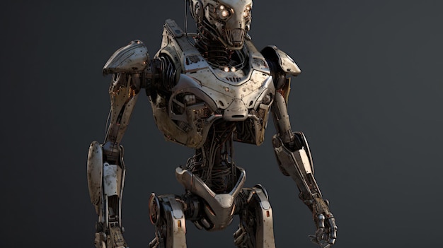 A robot with the word iron on it