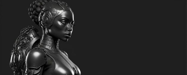 Robot woman on black background Created with generative Ai technology