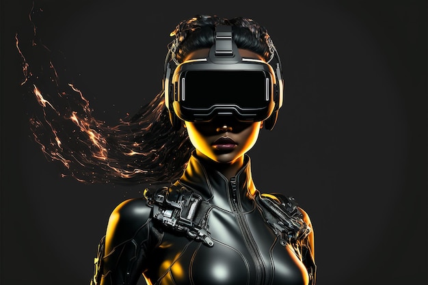 Robot woman on black background Created with generative Ai technology