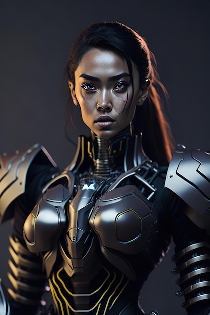 Robot woman body with technological armor Generative AI