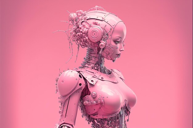 Robot woman on pink background created with generative ai technology