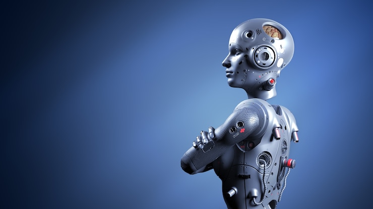 Photo robot woman, scifi woman  digital world of the future of neural networks and the artificial intelligence 3d render
