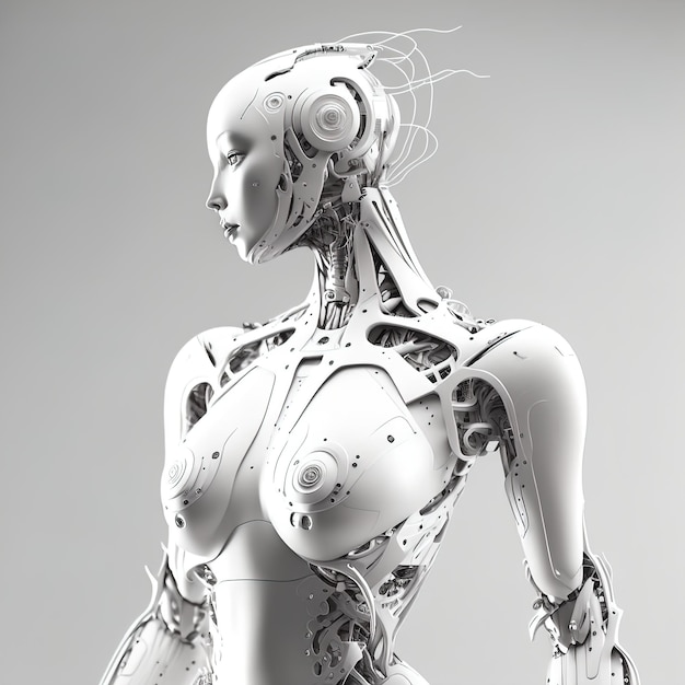 Robot woman using digital sphere hologram