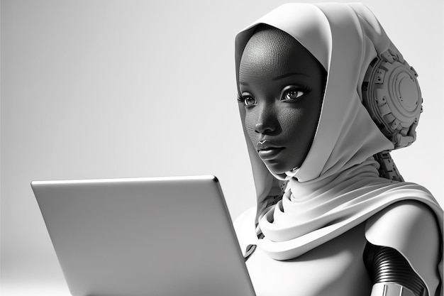 Женщина-робот на белом фоне, созданная с помощью высококачественной иллюстрации генеративной технологии ИИ