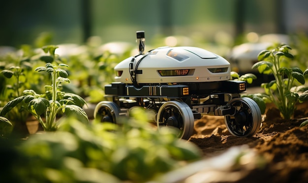 Foto robot al lavoro nel campo dell'agricoltura agricoltori robotici intelligenti nell'agricoltura automazione robotica futuristica