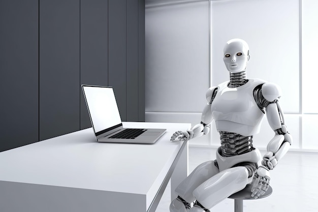 ロボットはオフィスのラップトップで動作します。生成 AI の図