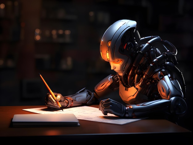 Photo robot writing concept and idea of ai writing assistant