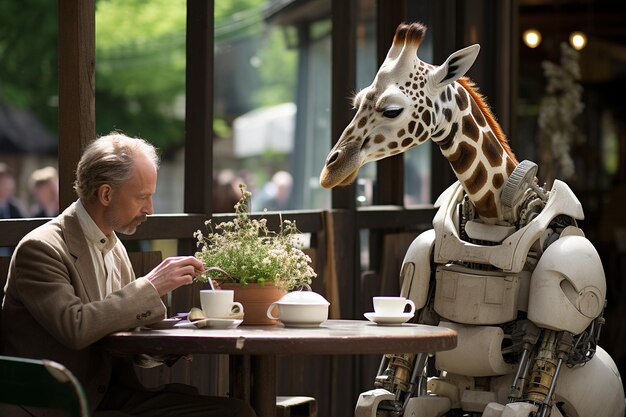 Robot zookeeper feeding animals at a zoo