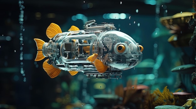 Фото Роботакариум, плавающий рядом с рыбой, создает гармоничное взаимодействие в водной среде