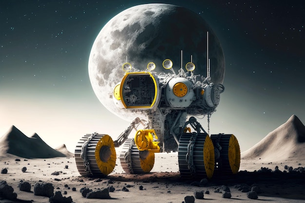 Robotachtige Android-robot helpt bij de constructie van mockup van moon generatieve ai