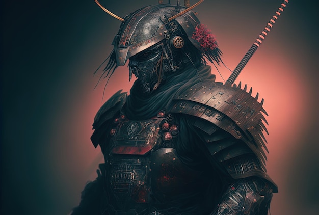 Robotachtige cyberpunk ronin samurai aan het roer