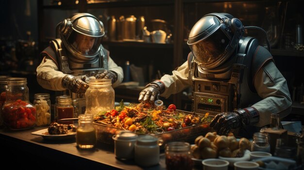 Foto robotchefs koken met een herhalend patroon.