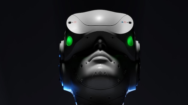 Robotgezicht met VR-brilillustratie op het thema van online vr-entertainmentgames