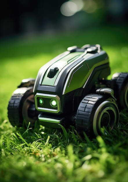 Robotgrasmaaimachine op groen gras in dorpstuin Generatieve Ai