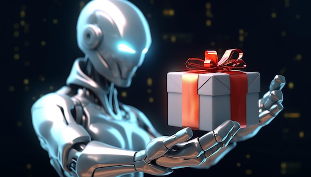 Foto robothuman geef het geschenk