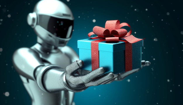 Foto robothuman geef het geschenk