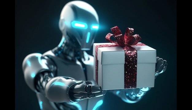 Foto robothuman geef het geschenk