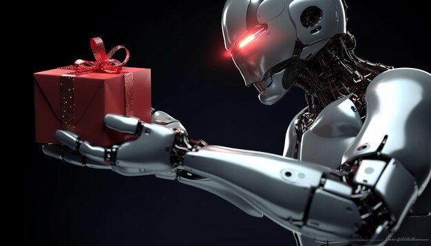 Photo robothuman give the gift