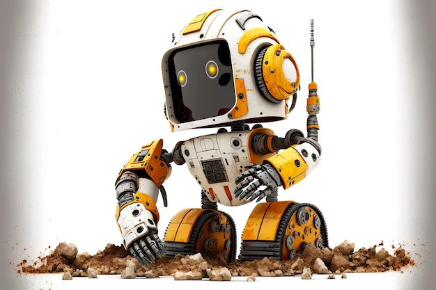 로봇 안드로이드 로봇은 흰색 배경 생성 인공 지능에 격리된 건설을 돕습니다.