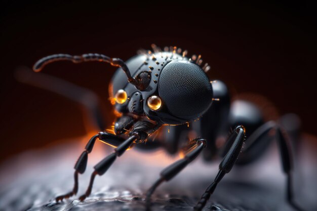 A robotic ant zoom detail with black color