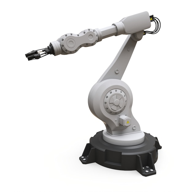 工場や生産での作業用のロボットアーム。複雑なタスクのためのメカトロニクス機器。 3Dイラスト。