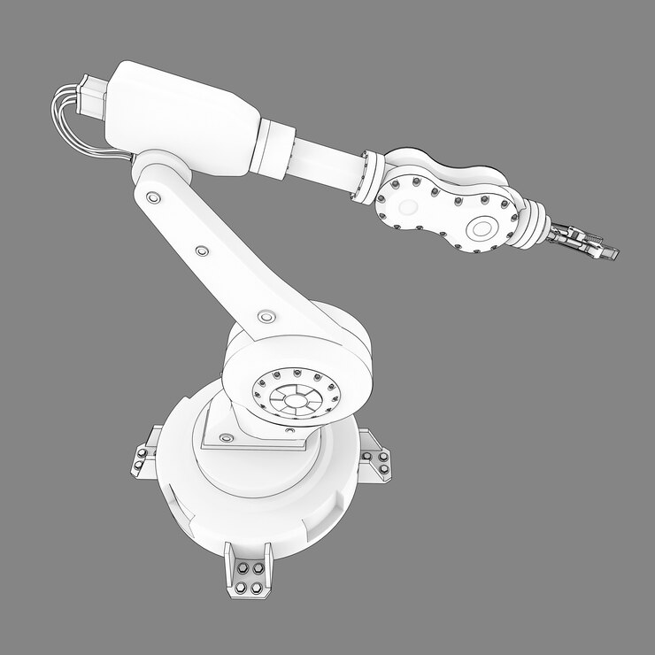 Photo 工場や生産での作業用のロボットアーム。複雑なタスクのためのメカトロニクス機器。 3dイラスト。
