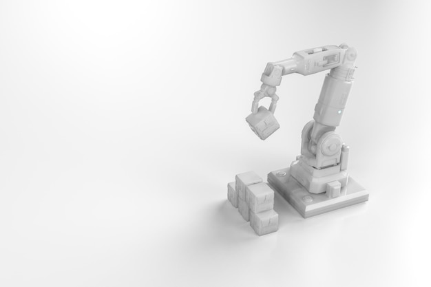 Photo robotic arm arrange toy blocks