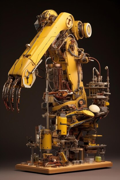 Robotic arm assembling computer components created with generative ai