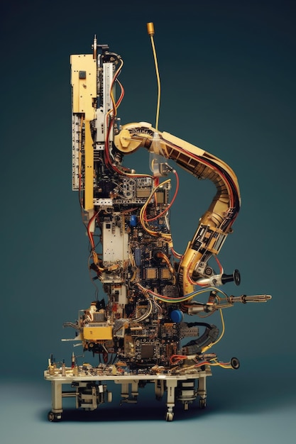 Robotic arm assembling computer components created with generative ai