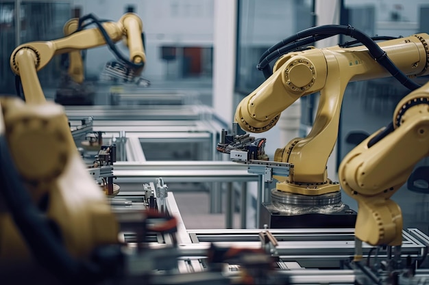 Robotic arm assembling medical device on assembly line