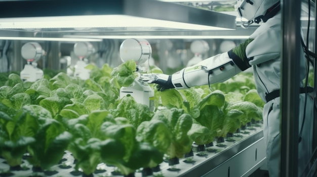 Robotic arm harvests hydroponic lettuce