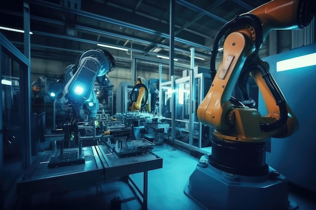 Robotic arm in a modern smart factory