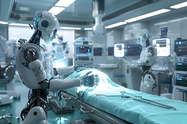 写真 ロボットアームがハイテク手術室で手術を行う