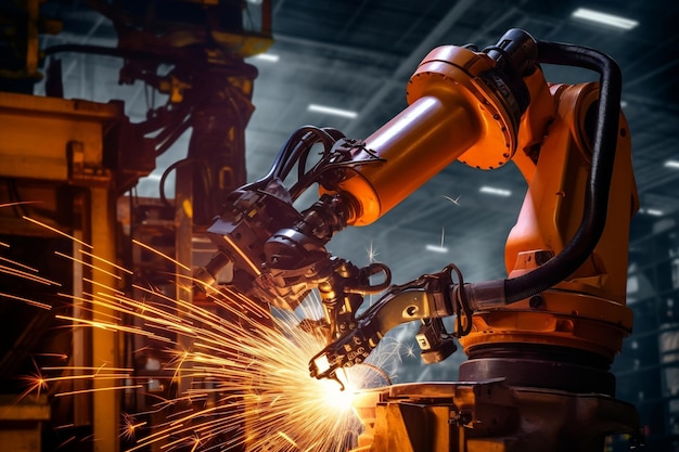 The robotic arm performs welding in an industrial plant Generative Ai