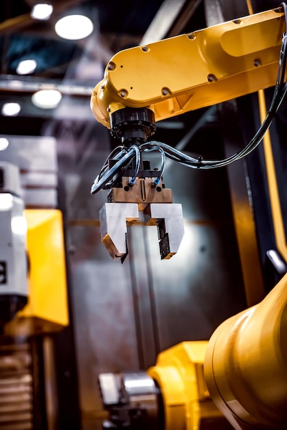 Robotic Arm production lines modern industrial technology. Automated production cell.