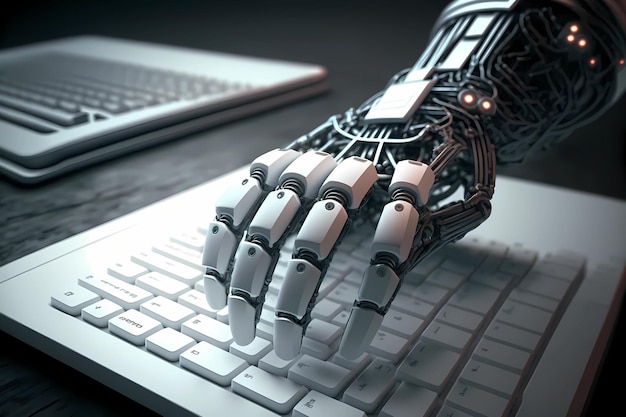 Robotic arm in typing on keyboard Generative ai design