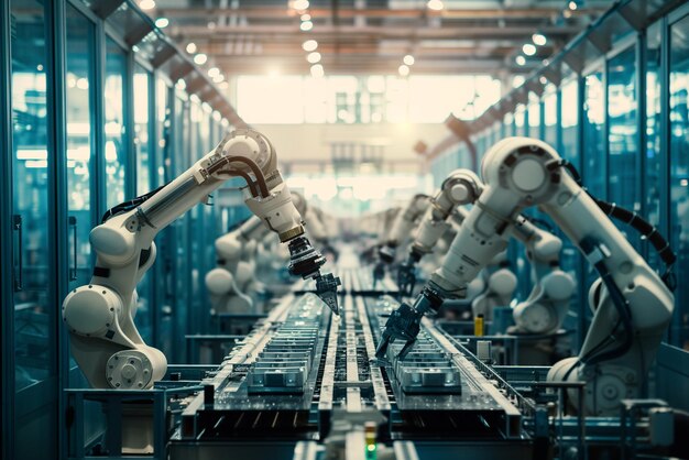 robotic arms engaged in precision work on an assembly line